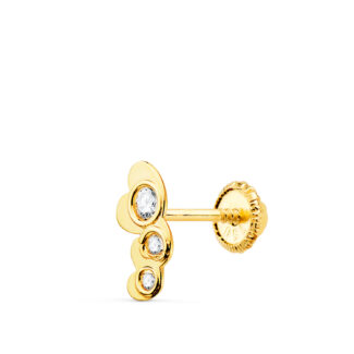 18K PIERCING OREJA ORO AMARILLO TRES CORAZONES CON CIRCONITA 7X3 MM