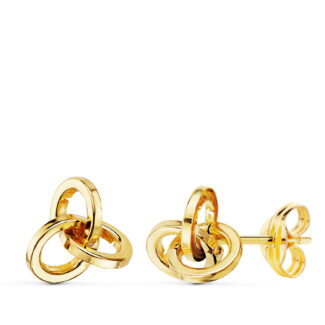 18K PENDIENTES ORO AMARILLO TRES AROS LISOS, CIERRE PRESION 8 X 7 MM