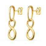 18K PENDIENTES ORO AMARILLO DOS CUERPOS CON COLGANTE INFINITO, CIERRE PRESION 25 X 8MM