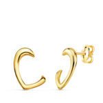 18K PENDIENTES ORO AMARILLO MEDIO CORAZON BRILLO, CIERRE PRESION 12 X 11 MM