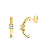 18K PENDIENTES ORO AMARILLO MEDIO ARO LISO BANDA CIRCONITA 13 X 3 MM CIERRE PRESION,