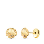 18K PENDIENTES ORO AMARILLO CONCHA BRILLO 6 X 5,5 MM, CIERRE TUERCA