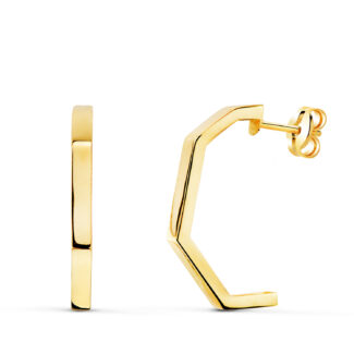 18K PENDIENTES ORO AMARILLO MEDIO ARO ABIERTO 4 TRAMOS BRILLO 19X2MM, CIERRE PRESION