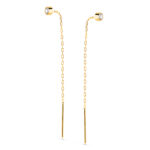 18K PENDIENTES ORO AMARILLO CON CIRCONITA CHATON 3MM Y CADENA, LARGO: 55MM CIERRE PRESION