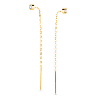 18K PENDIENTES ORO AMARILLO CON CIRCONITA CHATON 3MM Y CADENA, LARGO: 55MM CIERRE PRESION