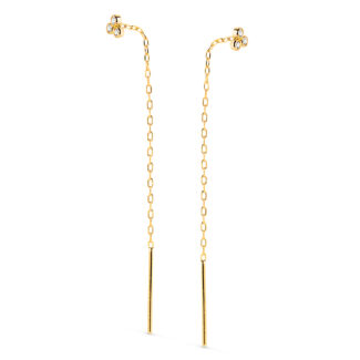 18K PENDIENTES ORO AMARILLO CON TRES CIRCONITA 3X3MM Y CADENA, LARGO: 56MM CIERRE PRESION