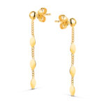 18K PENDIENTES ORO AMARILLO CADENA Y CHAPITAS MEDIA BOLA 3MM, LARGO: 30MM, CIERRE PRESION