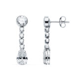18K PENDIENTES ORO BLANCO CIRCONITA EN FORMA DE GOTA Y CIRCONITAS, 22X5 MM, CIERRE PRESION