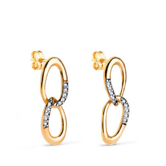 18K PENDIENTES ORO BICOLOR DOS ESLABONES CON CIRCONITAS, MEDIDA: 20 X 7 MM, CIERRE PRESION