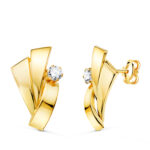 18K PENDIENTES ORO AMARILLO BANDAS CON CIRCONITA, 17 X 10 MM, CIERRE PRESION