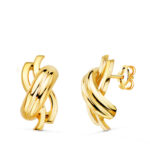 18K PENDIENTES ORO AMARILLO BANDAS EN BRILLO, 15 X 7 MM, CIERRE PRESION