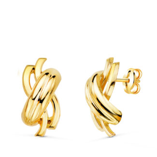 18K PENDIENTES ORO AMARILLO BANDAS EN BRILLO, 15 X 7 MM, CIERRE PRESION