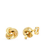 18K PENDIENTES ORO AMARILLO TRES AROS CON GRECA 8 X 8 MM, CIERRE PRESION
