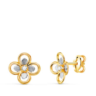 18K PENDIENTES ORO BICOLOR CUATREBOL CON CIRCONITAS, MEDIDA: 8X8 MM, CIERR PRESION