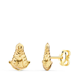 18K PENDIENTES ORO AMARILLO VIRGEN DEL ROCIO BRILLO 9 X 7 MM, CIERRE PRESION