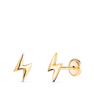 18K PENDIENTES ORO AMARILLO RAYO EN BRILLO, MEDIDA: 8X4 MM, CIERRE TUERCA