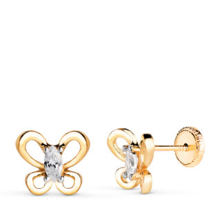 18K PENDIENTES ORO AMARILLO MARIPOSA CON CIRCONITAS MARQUISE, MEDIDA: 8X7 MM, CIERRE TUERCA