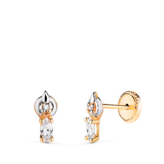 18K PENDIENTES ORO BICOLOR MOTIVO CON CIRCONITAS, MEDIDA: 8 X 4 MM, CIERRE TUERCA