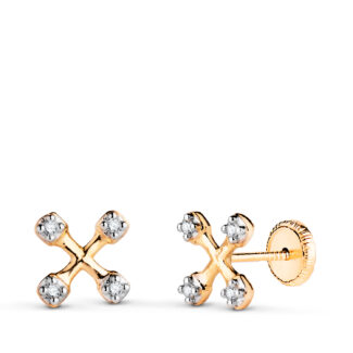 18K PENDIENTES ORO BICOLOR CRUZ CON CIRCONITAS, MEDIDA: 6,5 X 6,5 MM, CIERRE TUERCA