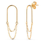 18K PENDIENTES ORO AMARILLO ARCO CON DOBLE CADENA, MEDIDA: 26 X 8 MM, CIERRE PRESION