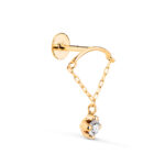 18K PIERCING DE OREJA ORO AMARILLO CURVA CON CADENA Y CIRCONITA, GRUESO BARRA 1,20 MM, MEDIDA: 15 X 12 MM, CIERRE TUERCA