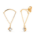 18K PENDIENTES ORO AMARILLO ARCO CON CADENA Y CIRCONITA, MEDIDA: 20X12 MM, CIERRE PRESION