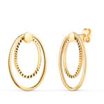 18K PENDIENTES ORO AMARILLO DOBLE ARO OVAL LISO Y TALLADO, MEDIDA: 19X13 MM, CIERRE PRESION