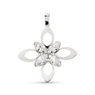 18K COLGANTE ORO BLANCO FLOR PIEDRAS 32X29 MM 1,95 GR