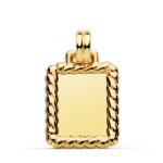 18K PLACA CHAPA COLGANTE ORO AMARILLO BRILLO CON BORDE 24X20 MM