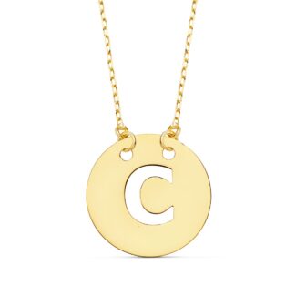 18K COLGANTE ORO AMARILLO LETRA " C " 15 MM CADENA FORZADA 42CM
