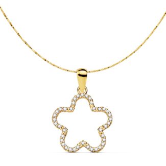 18K COLGANTE ORO AMARILLO ESTRELLA CIRCONITA 16X16 MM CADENA VENECIANA 42 3 CM