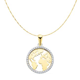 18K COLGANTE ORO BICOLOR BOLA MUNDO CON CIRCONITA 16 MM CAD, VENECIANA 42+3 CM