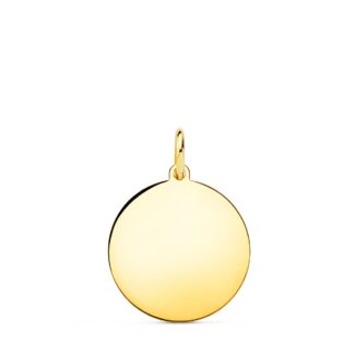 18K PLACA CHAPA DISCO ORO AMARILLO LISO EN BRILLO 16 MM