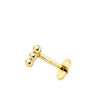18K PIERCING OREJA ORO AMARILLO 3 BOLAS LISAS 6X2 MM ( UNIDAD ) GRUESO BARRA 1,20 MM LONGITUD 7 MM TOTAL PIERCING 9 MM CIERRE TUERCA