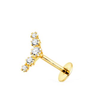 18K PIERCING OREJA ORO AMARILLO 5 CIRCONITA EN GARRAS 10X3 MM ( UNIDAD )