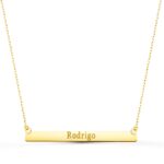 18K COLGANTE ORO AMARILLO PLACA CHAPA HORIZONTAL BRILLO 40X4 MM CADENA 44 2 CM