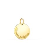 18K COLGANTE DISCO ORO AMARILLO BRILLO 15 MM MAMAN JE TAIME