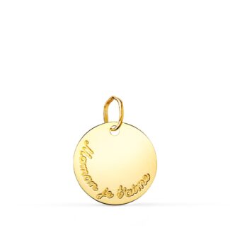 18K COLGANTE DISCO ORO AMARILLO BRILLO 15 MM MAMAN JE TAIME