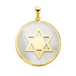 18K COLGANTE ORO AMARILLO Y NACAR SIMBOLO ESTRELLA DE DAVID 20 MM