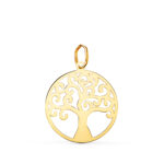 18K COLGANTE ORO AMARILLO REDONDO ARBOL DE LA VIDA EN BRILLO 20 MM