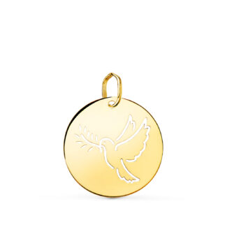 18K COLGANTE ORO AMARILLO REDONDO CON PALOMA CALADA EN BRILLO 18 MM Ç