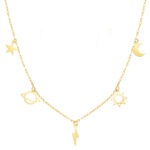 18K GARGANTILLA ORO AMARILLO CON COLGANTES UNIVERSO CADENA FORZADA TALLADA 42 3 CM