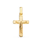 18K CRUZ ORO AMARILLO CON CRISTO EN BRILLO CON BORDES 25 X 17 MM