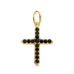 18K CRUZ ORO AMARILLO CON 15 CIRCONITA NEGRAS EN GARRAS, 24 X 18 MM