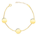 18K PULSERA ORO AMARILLO 3 DISCOS EN BRILLO REDONDOS DE 12 MM, LARGO: 18 3 CM