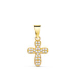 18K CRUZ ORO AMARILLO CON CIRCONITA BLANCAS, 14 X 9 MM