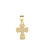 18K CRUZ ORO AMARILLO CON CIRCONITA BLANCAS, 14 X 9 MM