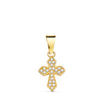 18K CRUZ ORO AMARILLO CON CIRCONITA BLANCAS, 14 X 9 MM