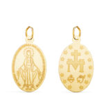 18K MEDALLA ORO AMARILLO VIRGEN MILAGROSA OVAL LASER BRILLO, 23 X 14 MM