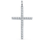 18K CRUZ ORO BLANCO CON CIRCONITA BLANCAS, 36 X 19 MM, ANILLA FIJA